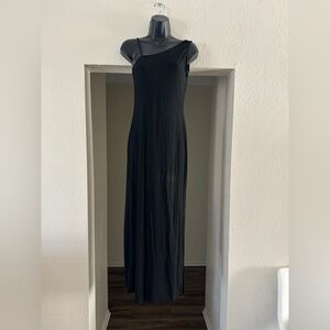 Vintage Womens Y2K Asymmetrical Shoulders Sleeveless Black Maxi Dress Size S